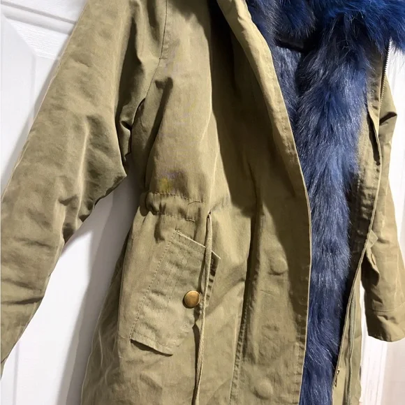 Lola and the Boys- Girls Utility Jacket with Blue Faux Fur removable lining - Picture 4 of 12